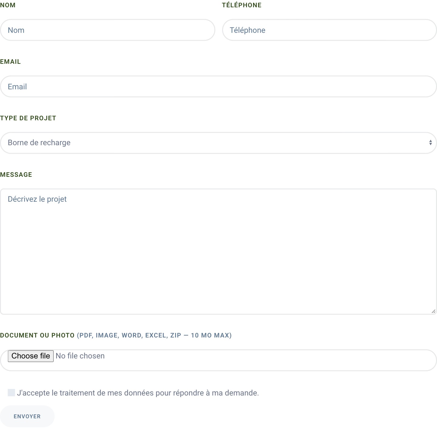 EVia's contact form on the live site.