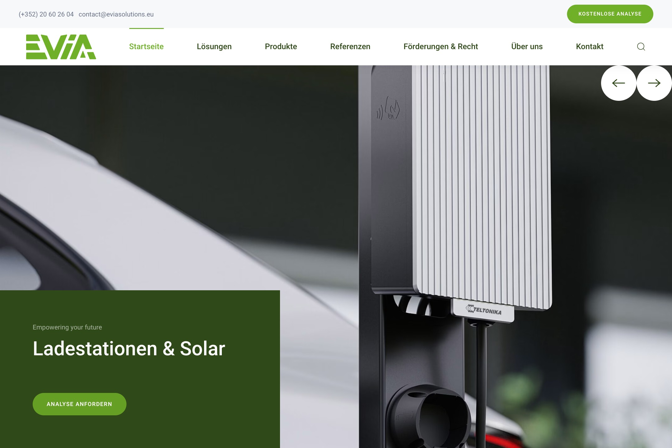German version of the EVia homepage, including its German navigation labels.