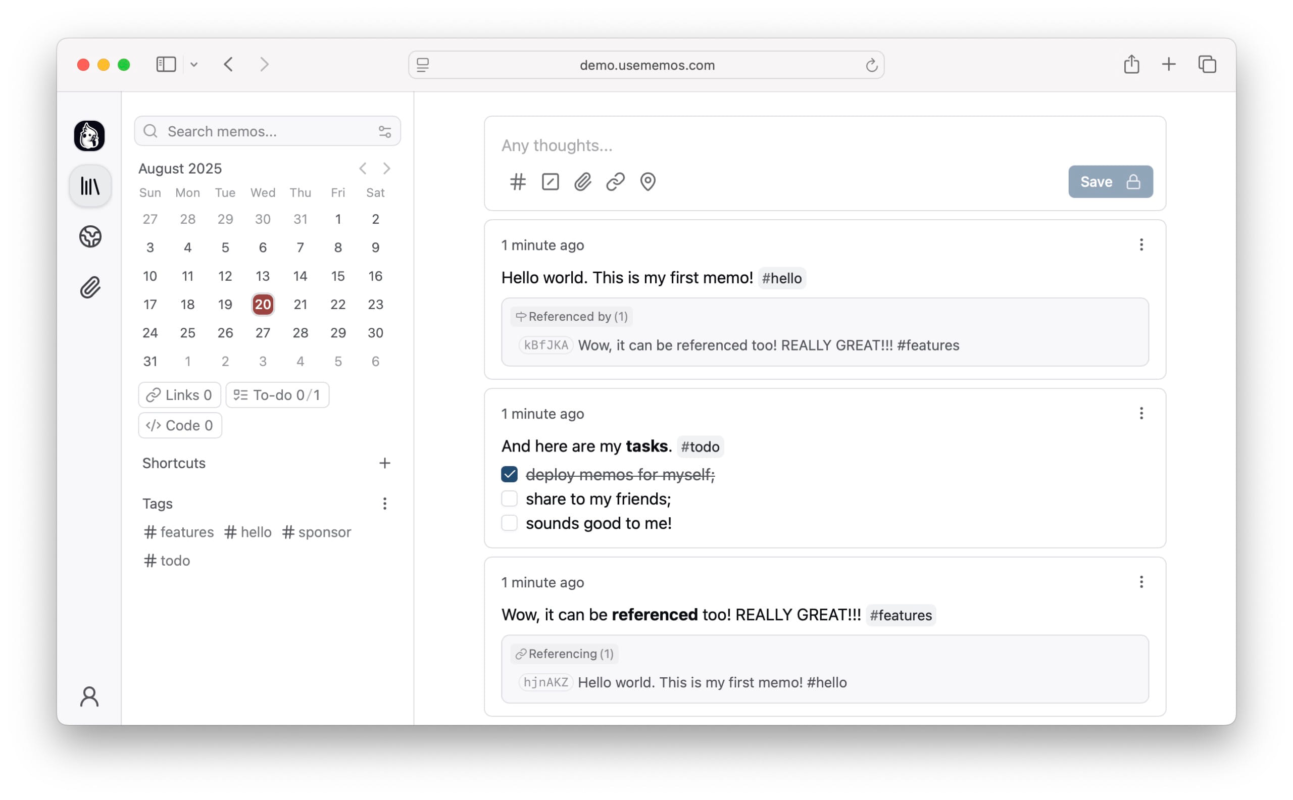 Memos — Self-Hosted Notes