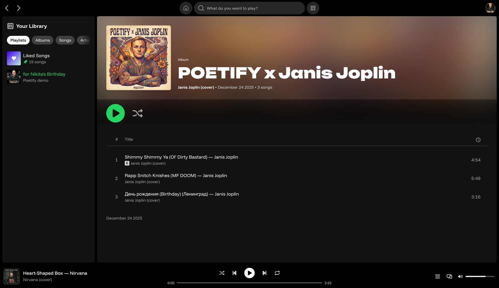 Poetify x Janis Joplin album page